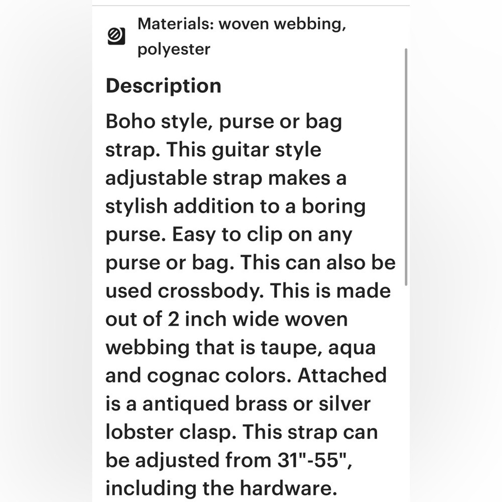 NEW Boho Woven Adjustable Purse 1 1/2” wide Strap Replacement w/gold Metal … - Picture 2 of 2